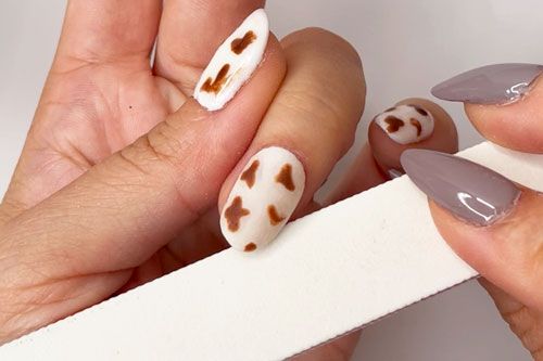 Amazon.com: 24 PCS Press on Nails Medium Length Fake Nails Nude Square  Acrylic Nails with Cow Print Nails Flower Designs Glue on Nails Fall Cover  Glossy Fall Art Manicure for Women and